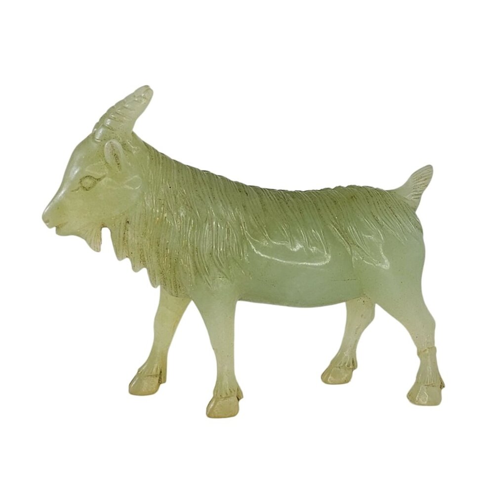 Jade Goat Carving Figurine Light Green Standing *Repaired*